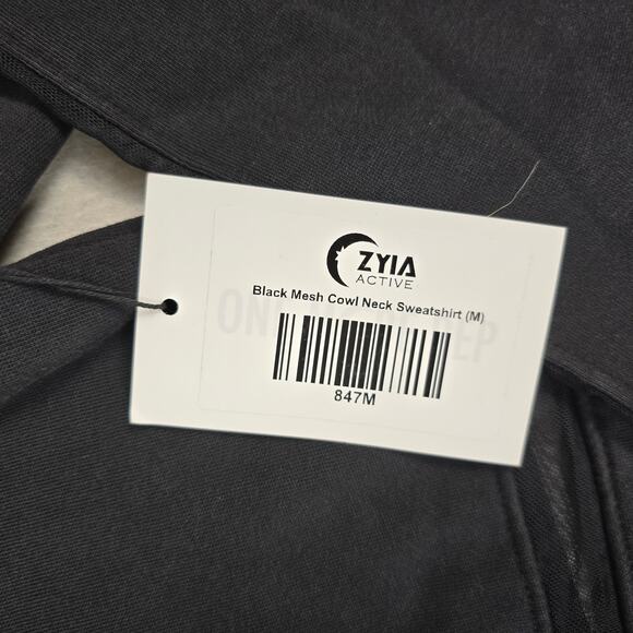 NWT ZYIA ACTIVE Women's Cropped 847 Black Mesh Cowl Neck Sweatshirt Size - Picture 2 of 12